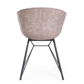 Chair Armchair in White or Black Steel and Vintage Ecoleather - Gongo