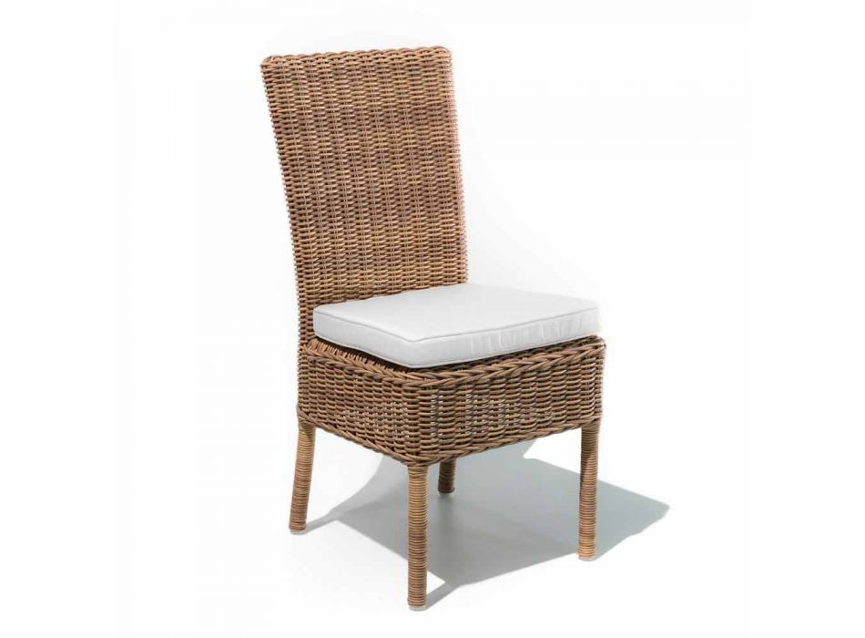 Outdoor Dining Chair in Woven Synthetic Rattan and Fabric, 2 Pieces - Yves Viadurini