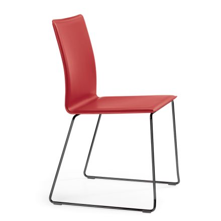 Chair Made of Red Leather and Black Steel Legs Made in Italy - Stella Viadurini