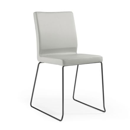 Chair Made of Pearl Leather and Black Steel Legs Made in Italy - Stella Viadurini
