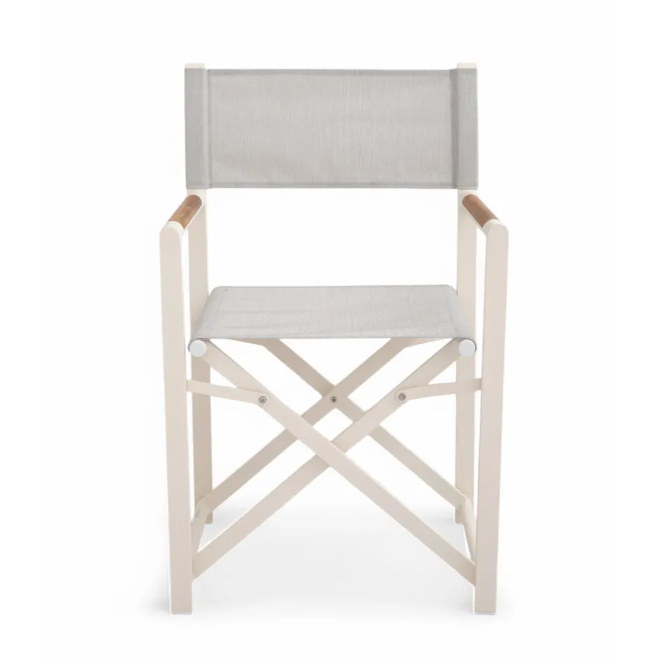 Outdoor Director Chair Made of Aluminum, Textilene and Teak - Bloom Viadurini