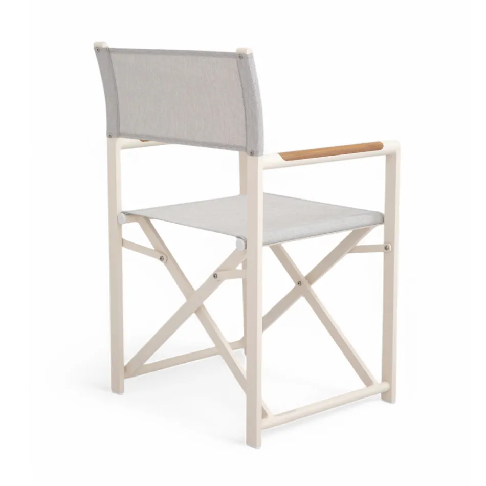 Outdoor Director Chair Made of Aluminum, Textilene and Teak - Bloom Viadurini