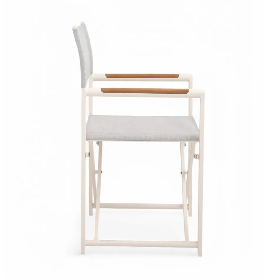Outdoor Director Chair Made of Aluminum, Textilene and Teak - Bloom Viadurini