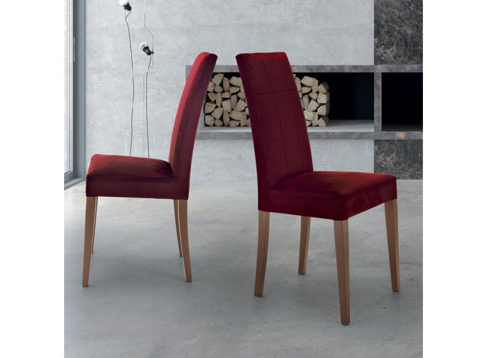 Upholstered Chair with Beech Wood Legs Made in Italy - Taranto Viadurini