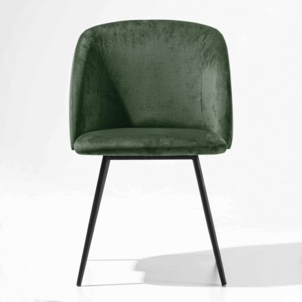 Chair Upholstered in Velvet with Base in Black Painted Metal, 2 Pieces - Havana Viadurini