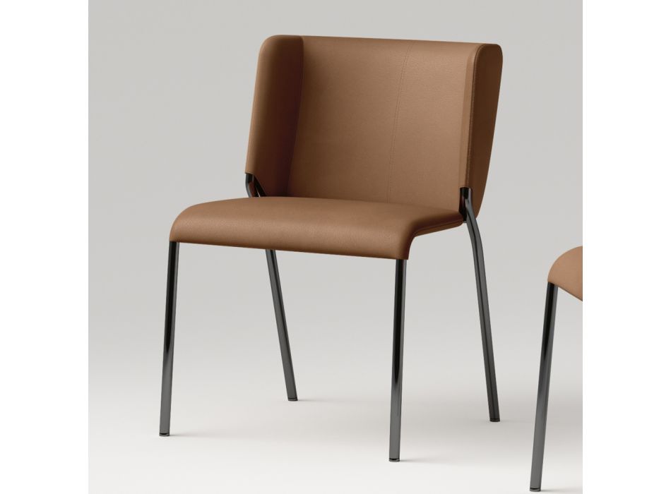 Dining Room Chair with Seat Covered in Leather Made in Italy - Giulia Viadurini