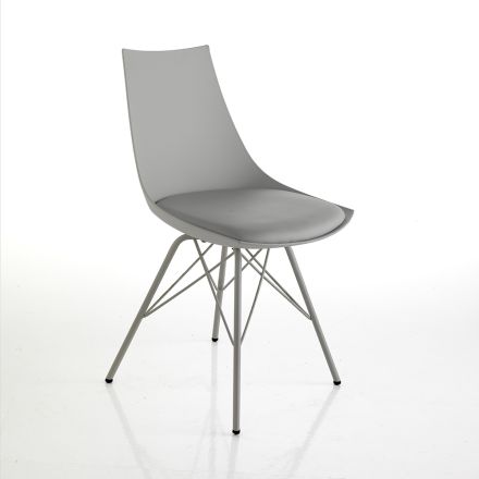 Dining Room Chair in Leather, Polypropylene and Metal 2 Pieces - Renella Viadurini