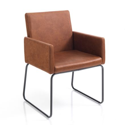 Dining Room Chair in Brown Synthetic Leather and Metal 2 Pieces - Harold Viadurini