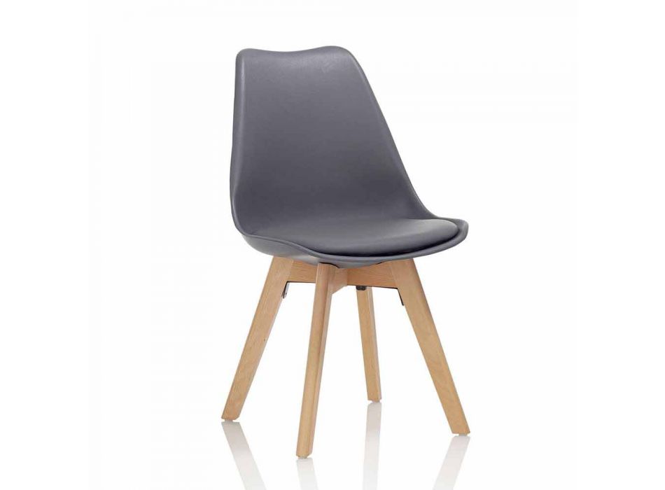 Dining Room Chair in Pvc and Wood with Leatherette Seat, 4 Pieces - Expertise Viadurini