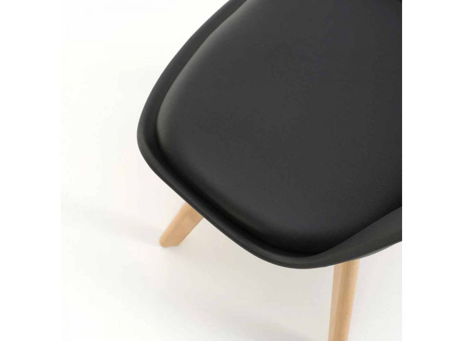 Dining Room Chair in Pvc and Wood with Leatherette Seat, 4 Pieces - Expertise Viadurini