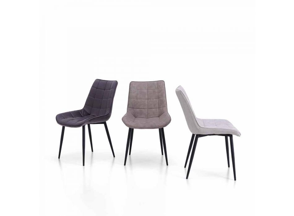 Dining Room Chair in Metal with Upholstered and Covered Seat, 4 Pieces - Cronos Viadurini