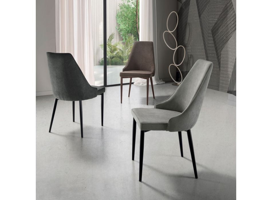 Living Room Chair in Fabric with Shaped and Upholstered Seat 4 Pieces - Isaak Viadurini