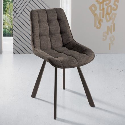 Living Room Chair in Fabric Upholstered with Checkered Pattern 4 Pieces - Raggia Viadurini