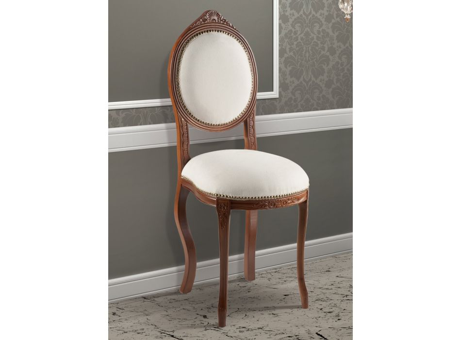Classic Style Chair in Upholstered Walnut Wood Made in Italy - Elegant Viadurini