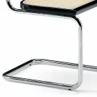 Straw Office Chair with Steel and Wood Structure Made in Italy - Baviera Viadurini