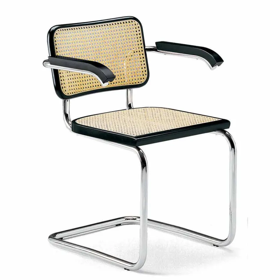 Straw Office Chair with Steel and Wood Structure Made in Italy - Baviera Viadurini