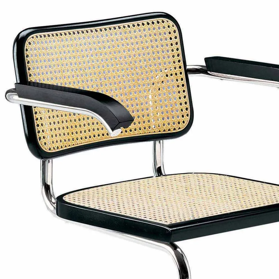 Straw Office Chair with Steel and Wood Structure Made in Italy - Baviera Viadurini