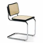 Straw Office Chair with Steel and Wood Structure Made in Italy - Baviera Viadurini
