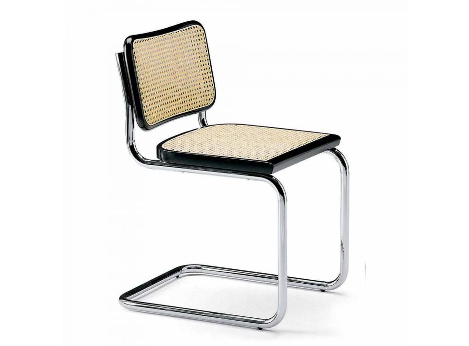 Straw Office Chair with Steel and Wood Structure Made in Italy - Baviera Viadurini