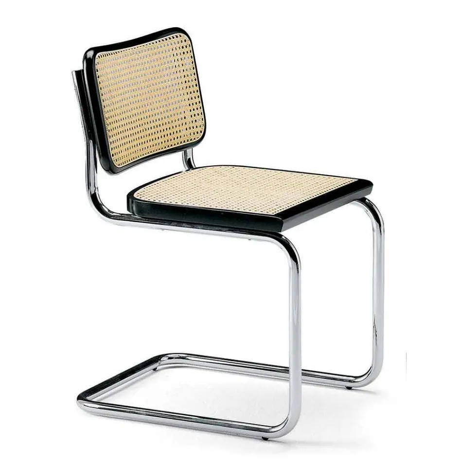Straw Office Chair with Steel and Wood Structure Made in Italy - Baviera Viadurini