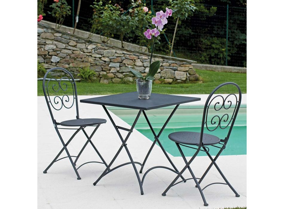 Folding Outdoor Chair in Anthracite Gray Iron 2 Pieces - Baccard Viadurini