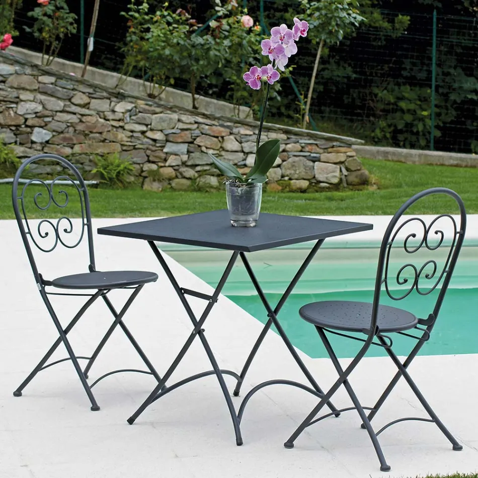 Folding Outdoor Chair in Anthracite Gray Iron 2 Pieces - Baccard Viadurini