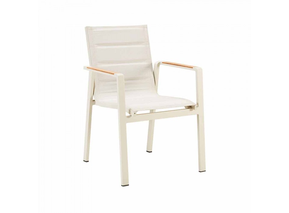 Stackable Outdoor Dining Chairs in Aluminum and 4-Piece Armrests - Bilel Viadurini