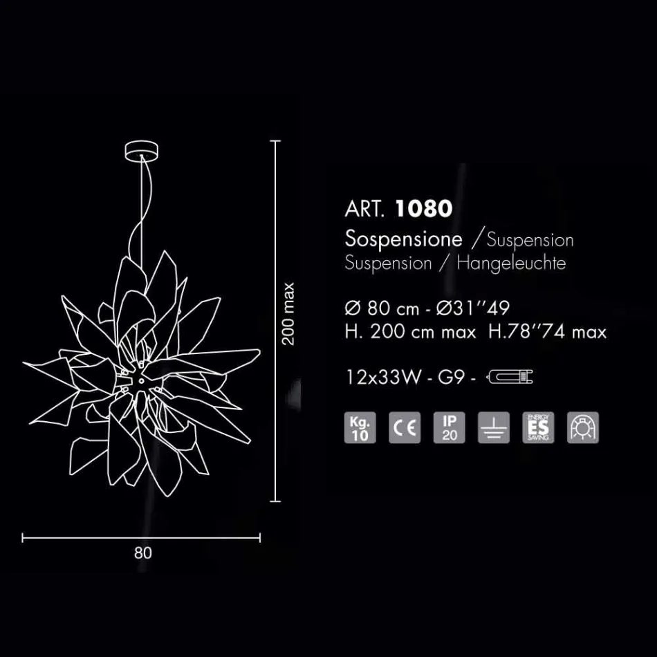 Selene Ginger pendant lamp in metal made in Italy Ø80 H200cm Viadurini