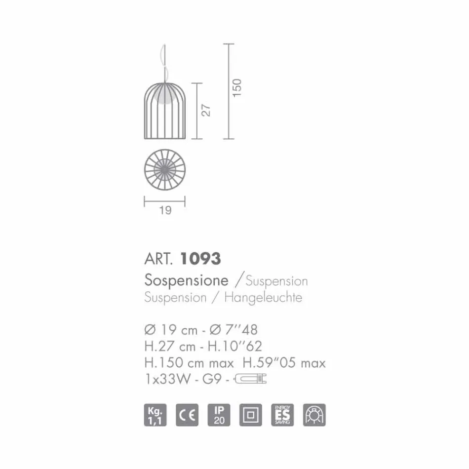 Selene Kluvì blown glass pendant lamp Ø19 H 27 / 150cm Viadurini