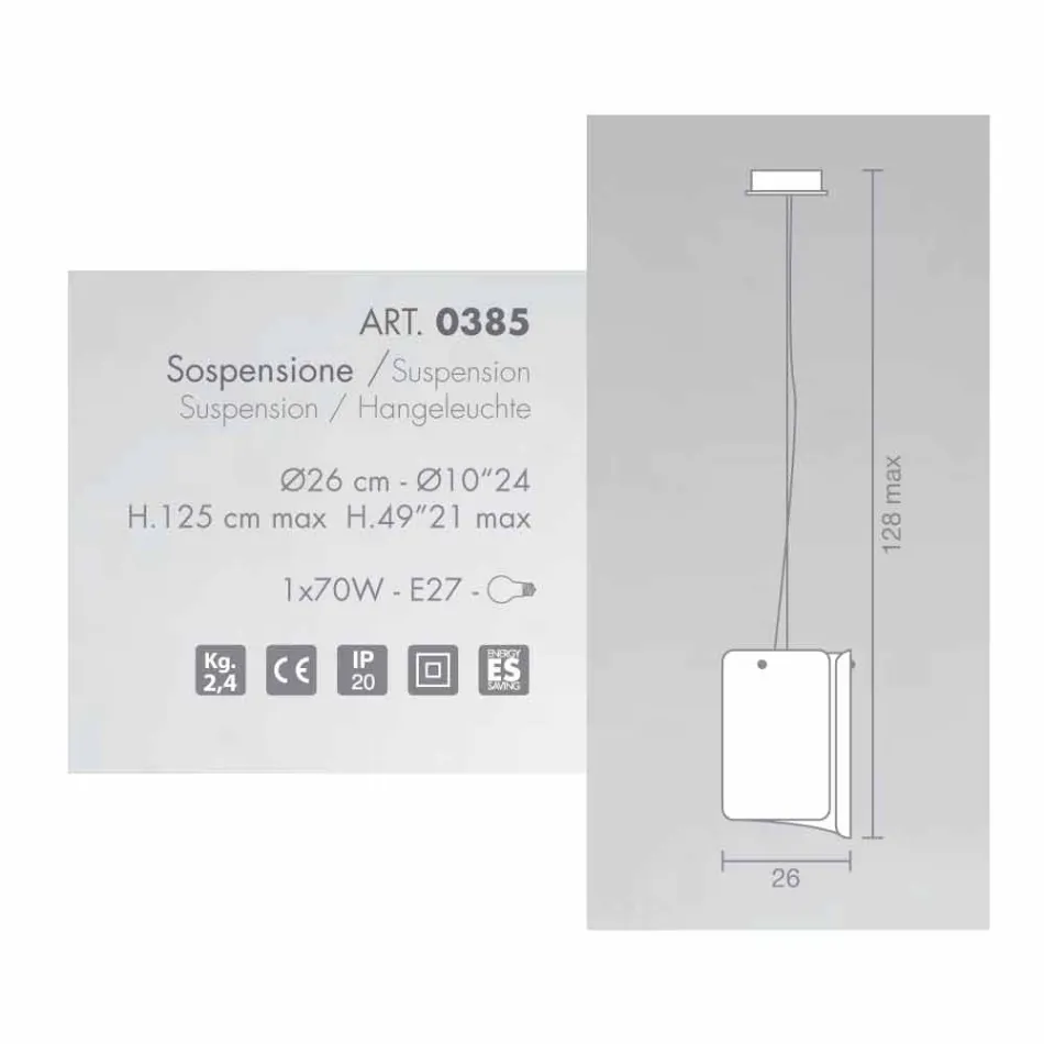 Selene Papiro modern pendant lamp in crystal Ø26 H 125cm Viadurini