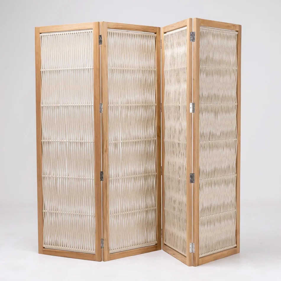 Outdoor divider in Teak, Aluminum and Rope Weaving - Vision Viadurini