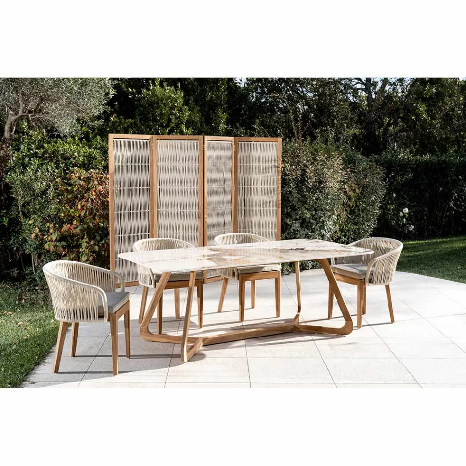 Outdoor divider in Teak, Aluminum and Rope Weaving - Vision Viadurini