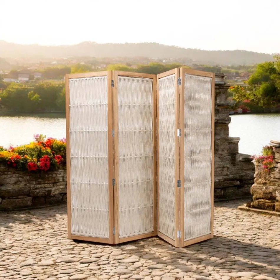 Outdoor divider in Teak, Aluminum and Rope Weaving - Vision Viadurini