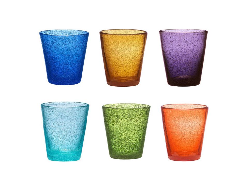 Set of 12 Colored Blown Glass Glasses with a Modern Design - Pumba Viadurini