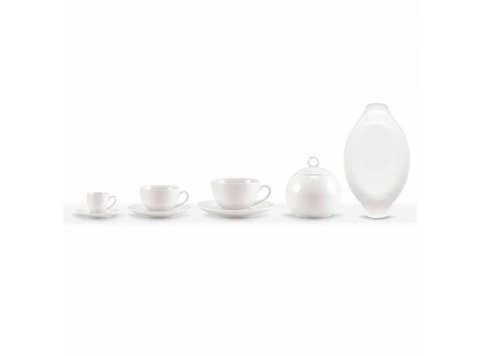 Set of 18 Coffee and Tea Cups with Sugar Bowl and Porcelain Tray - Lucerne Viadurini