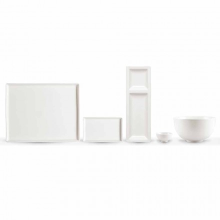 Set of 20 dishes in white porcelain with a modern rectangular design - Laos Viadurini