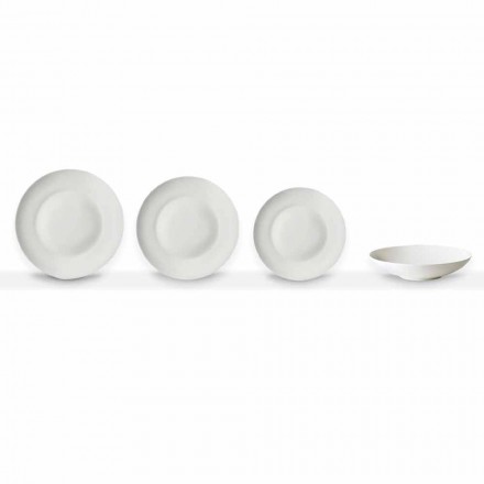 Set of 24 White Porcelain Dinner Plates of Classic Design - Romilda Viadurini