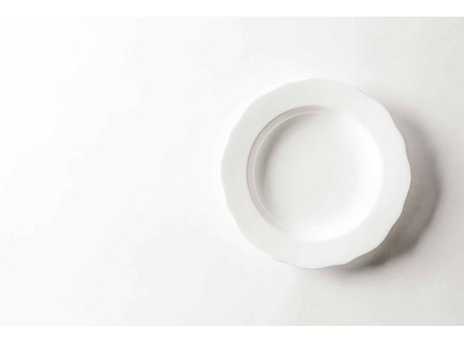 Set of 24 Design Dinner Plates in Wavy White Porcelain - Armanda Viadurini