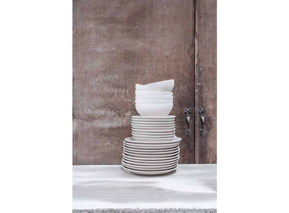 Set of 24 Design Dinner Plates in Wavy White Porcelain - Armanda Viadurini