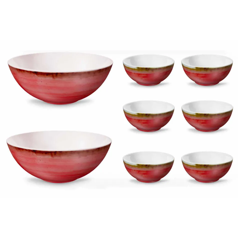 Service 6 Ice Cream Bowls and 2 Bowls in Colored Porcelain - Rurolo Viadurini