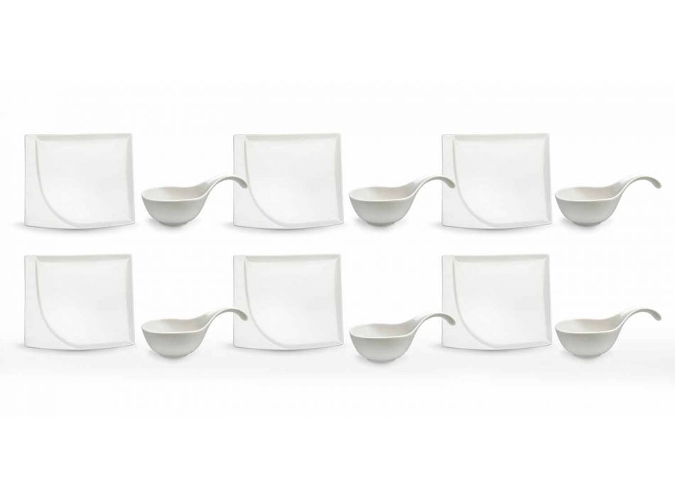 Aperitif Service 12 Pieces Modern White Porcelain Design Plates - Nalah