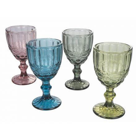 Goblet Glasses Service in Colored and Decorated Glass 12 Pieces - Garbo Viadurini