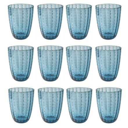 Colored Glass Water Glasses Service with Polka Dots 12 Pieces - Botswana Viadurini
