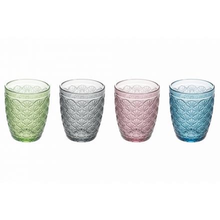 Decorated Colored Glass Water Glasses Service 12 Pieces - Stilotto Viadurini