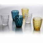 Water Glasses Service in Colored Glass and Relief Decoration 12 Pieces - Angers Viadurini
