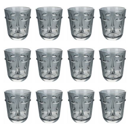 Water Glasses Set in Glass and Face Decoration 3 Finishes 12 Pcs - Facial Viadurini