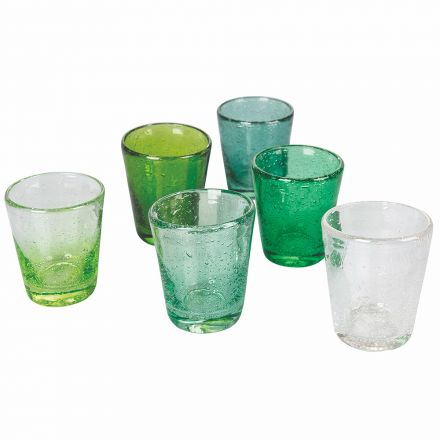 12 Pieces Colored Blown Glass Water Glasses Service - Yucatan Viadurini