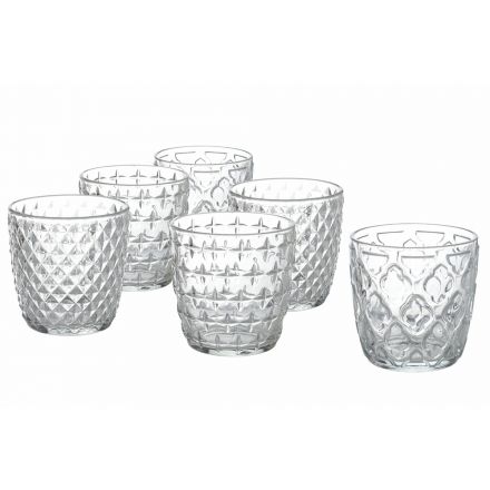 Water Glasses Service in Transparent Glass and Decoration 12 Pieces - Omoge Viadurini
