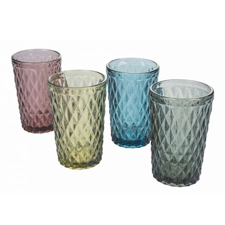 Colored and Carved Glass Drinkware Set 12 Pieces - Brillo Viadurini