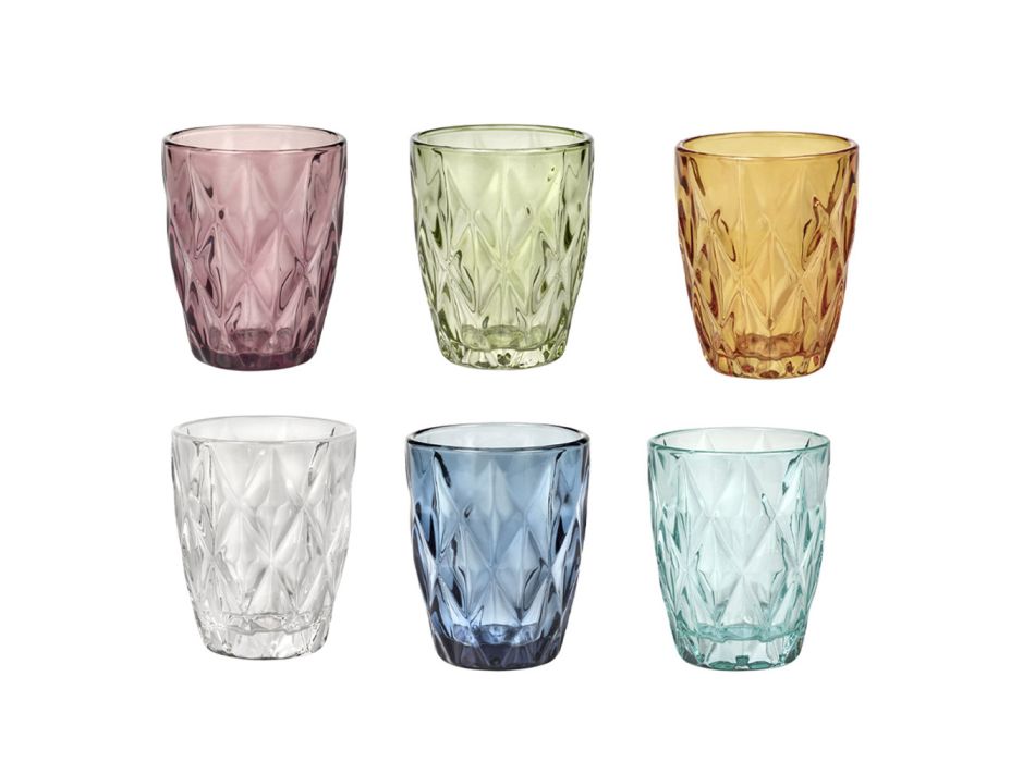 Colored Glass Water Glasses Set 12 Pieces Modern Design - Timon Viadurini